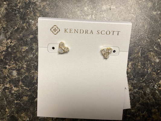 Katy heart stud ear gold metal white crystal