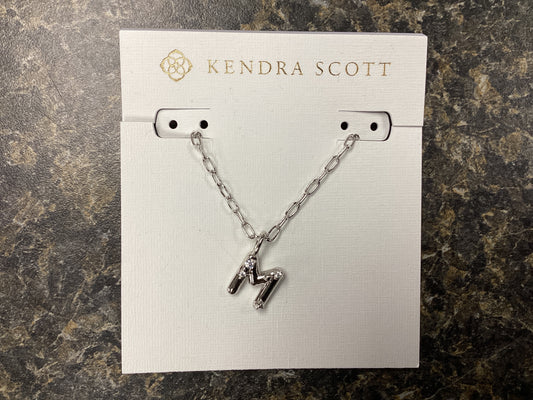 Letter M silver crystal necklac