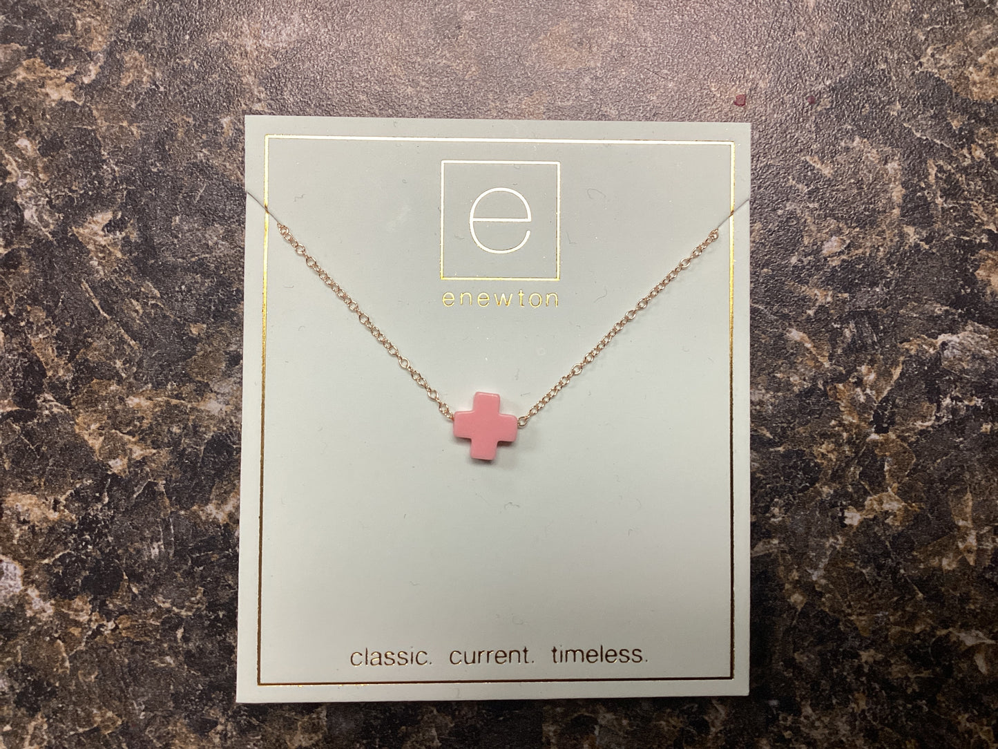 16" Necklace Gold- Signature Cross Pink