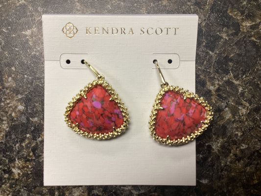 Kendall gold lg drop red fusch earrings