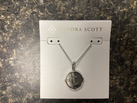 Letter C silver black mop necklace