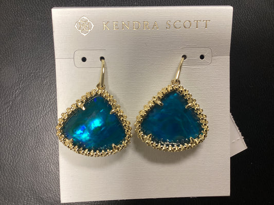 Kendall gold lg drop teal abalone earrings