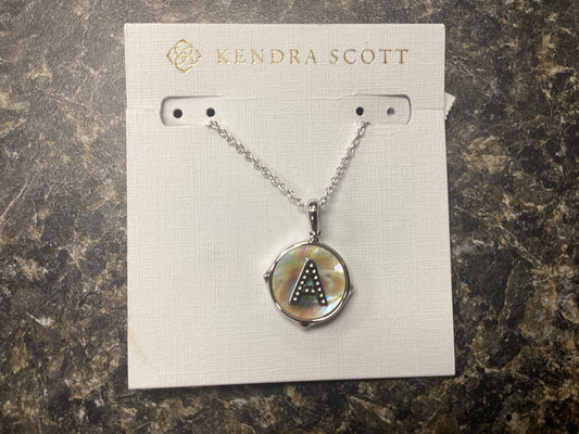 Letter A Disc Pendant Rhod Iridescent Abalone