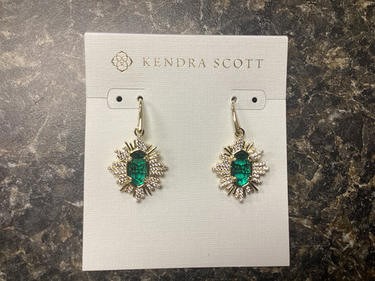 Grayson sunburst drop ear gold green glass
