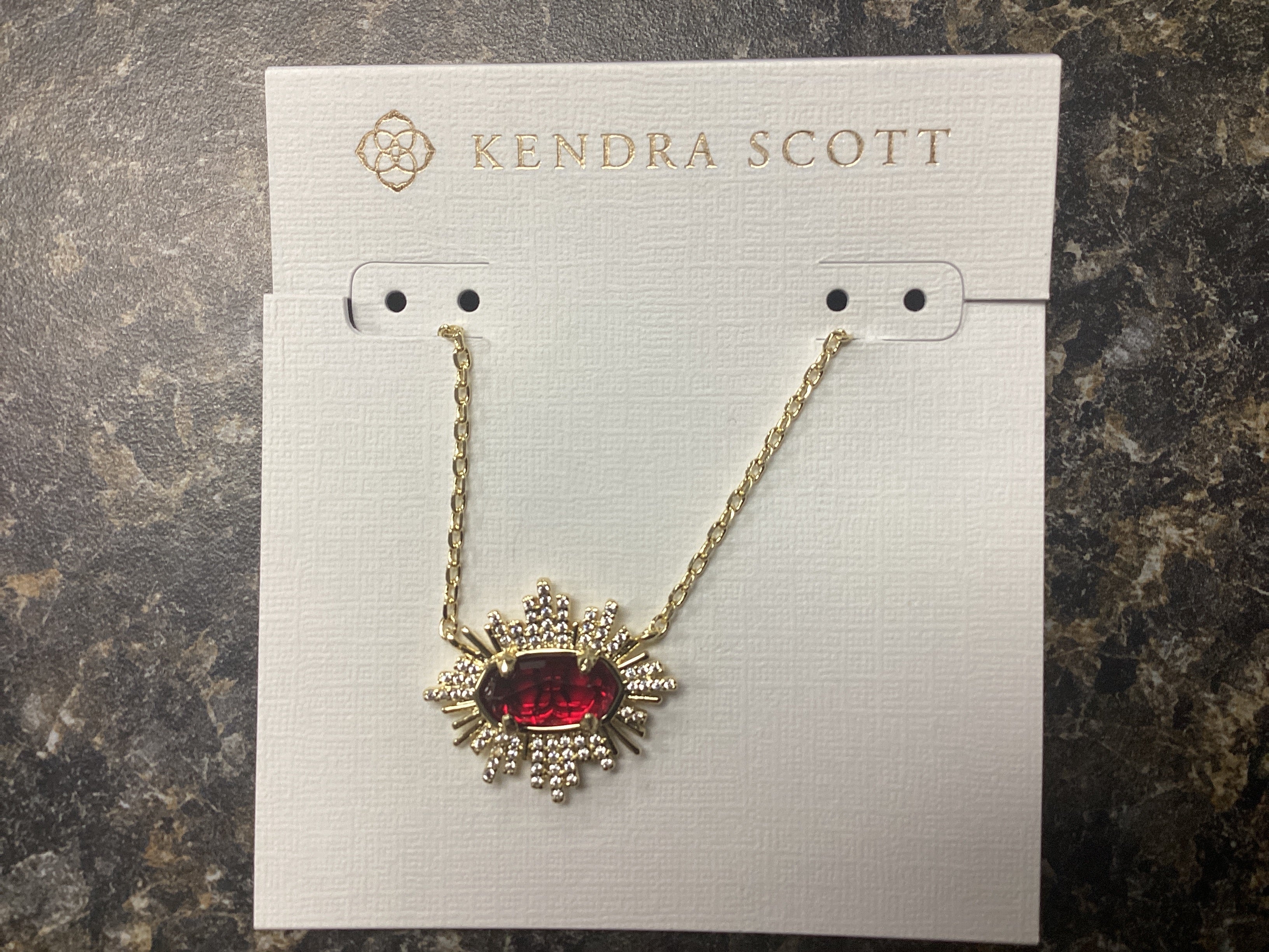 Kendra Scott Grayson Sunburst Pendant Necklace in Red Glass and Gold –  LavishlyHip