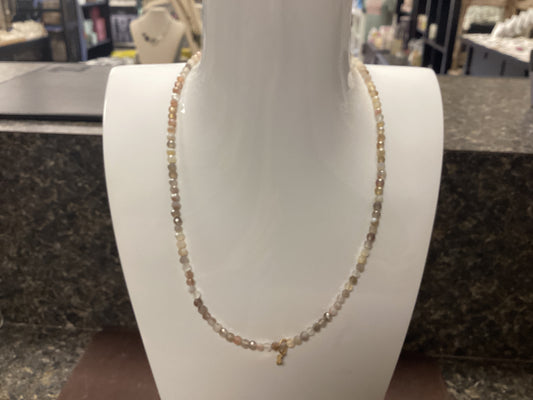 Cross charm gold agate 15" choker necklace