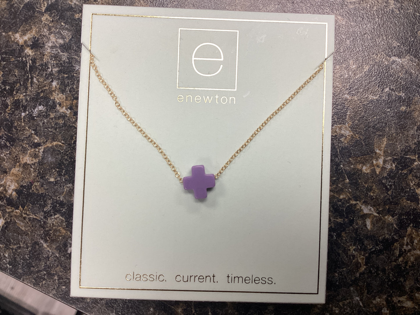 16” Cross gold purple necklace