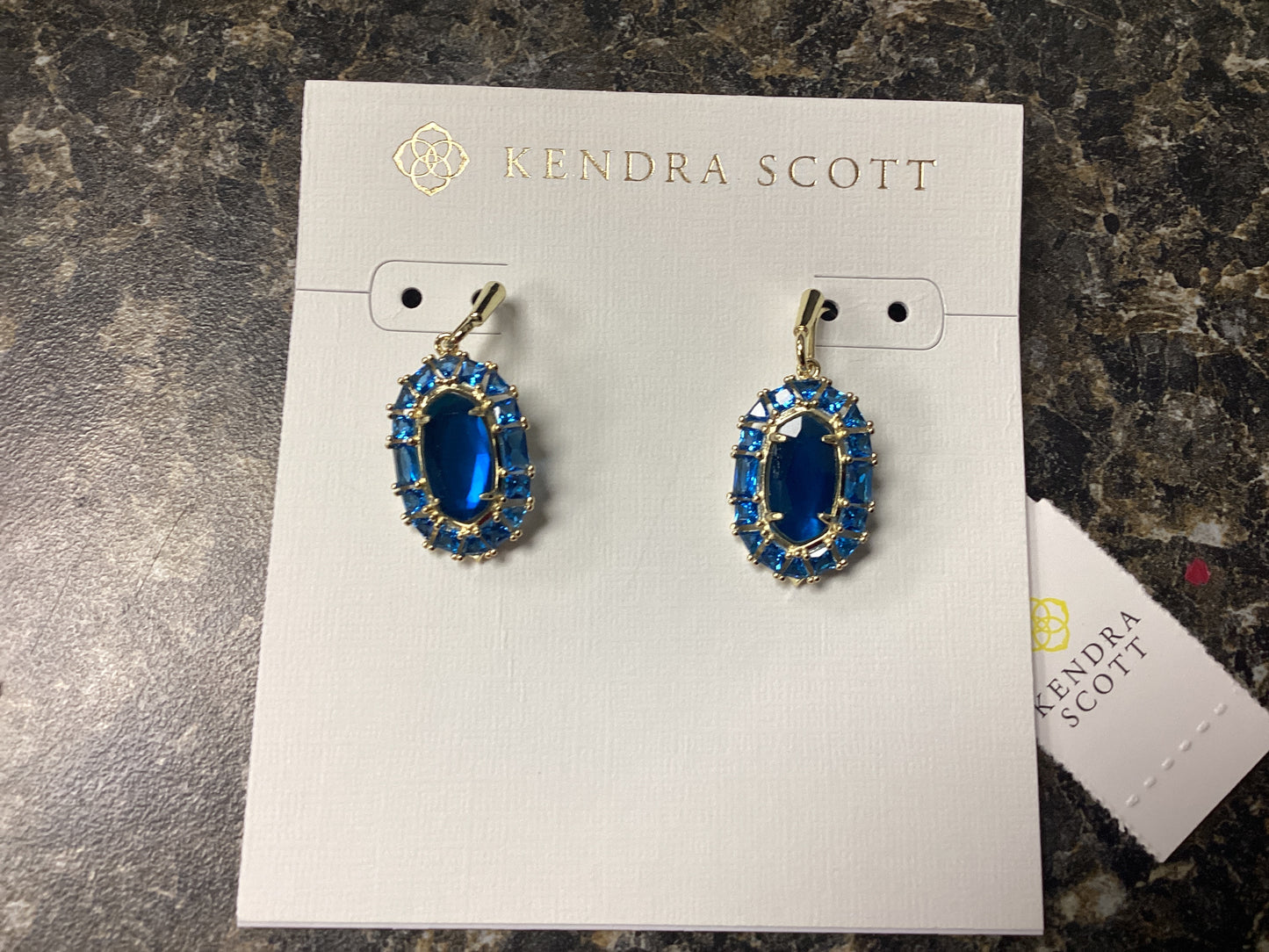 Lee crystal framed drop ear Gold sea blue illusion
