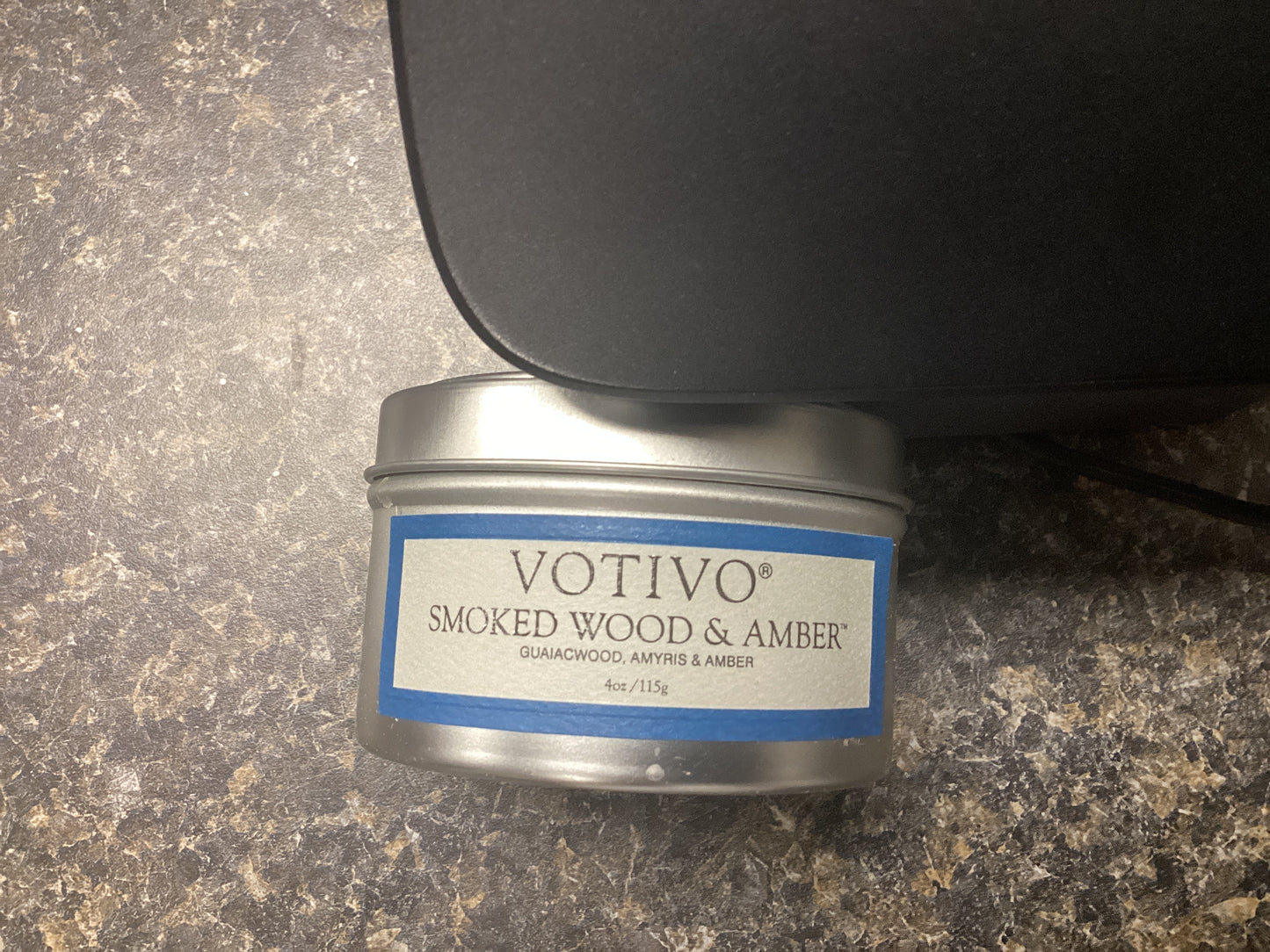 Smoked wood amber travel tin candle