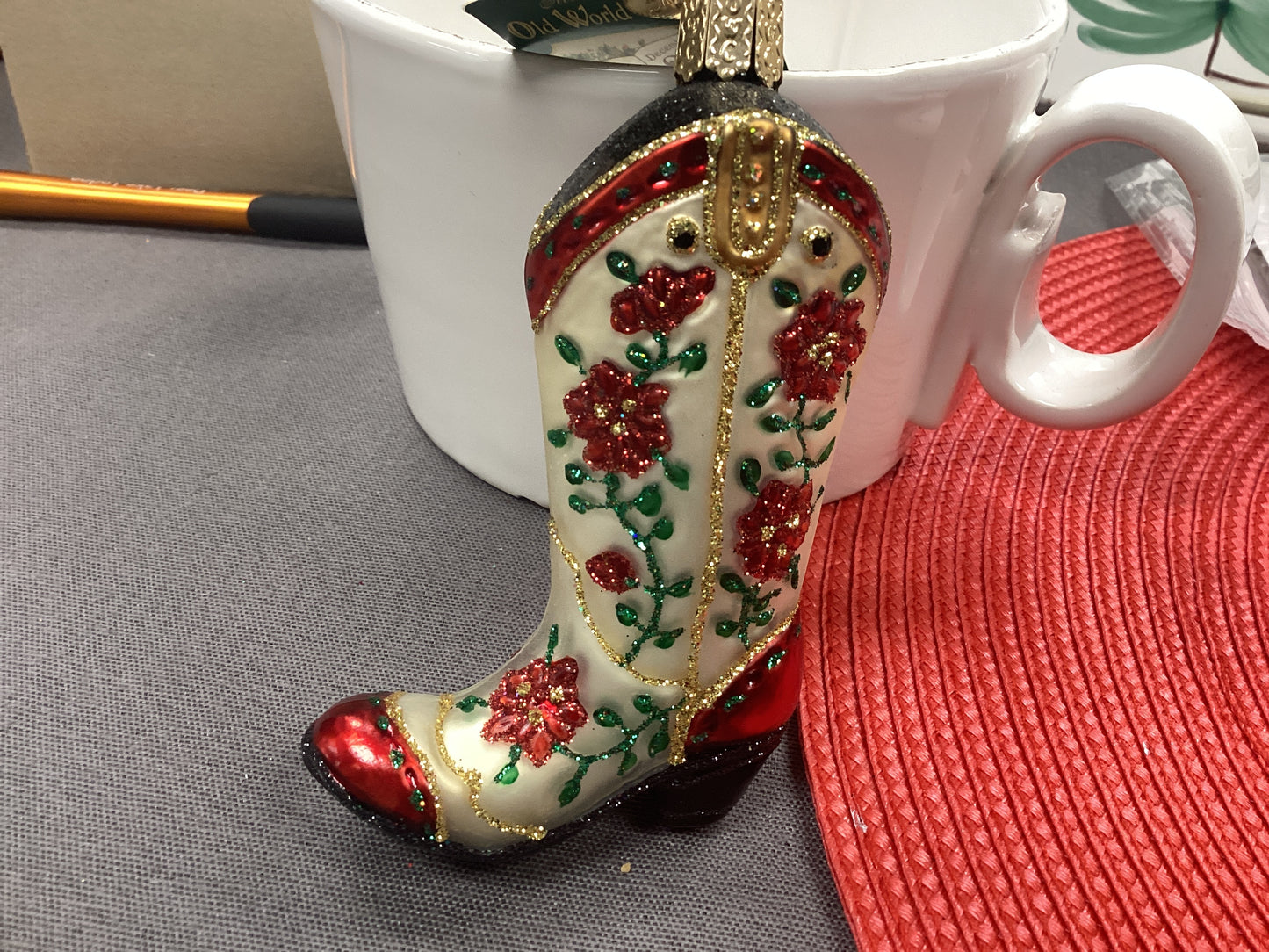 Christmas Cowgirl boot ornament