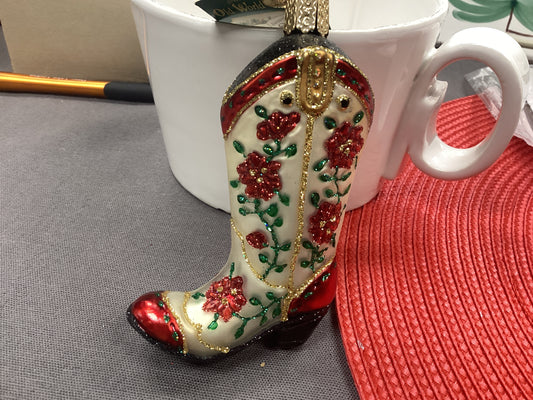 Christmas Cowgirl boot ornament