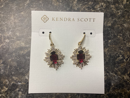 Grayson sunburst drop ear gold red glass