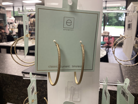 Oval gold 2" textured hoop earrings