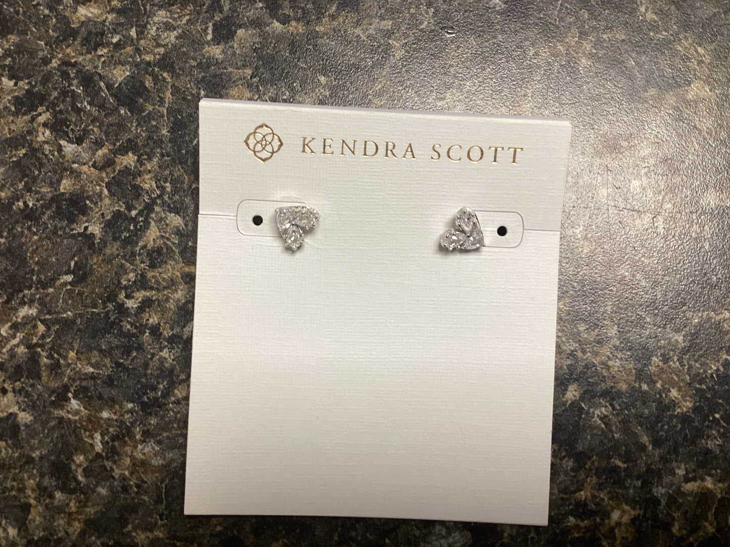 Katy heart stud ear Rhod metal white crystal