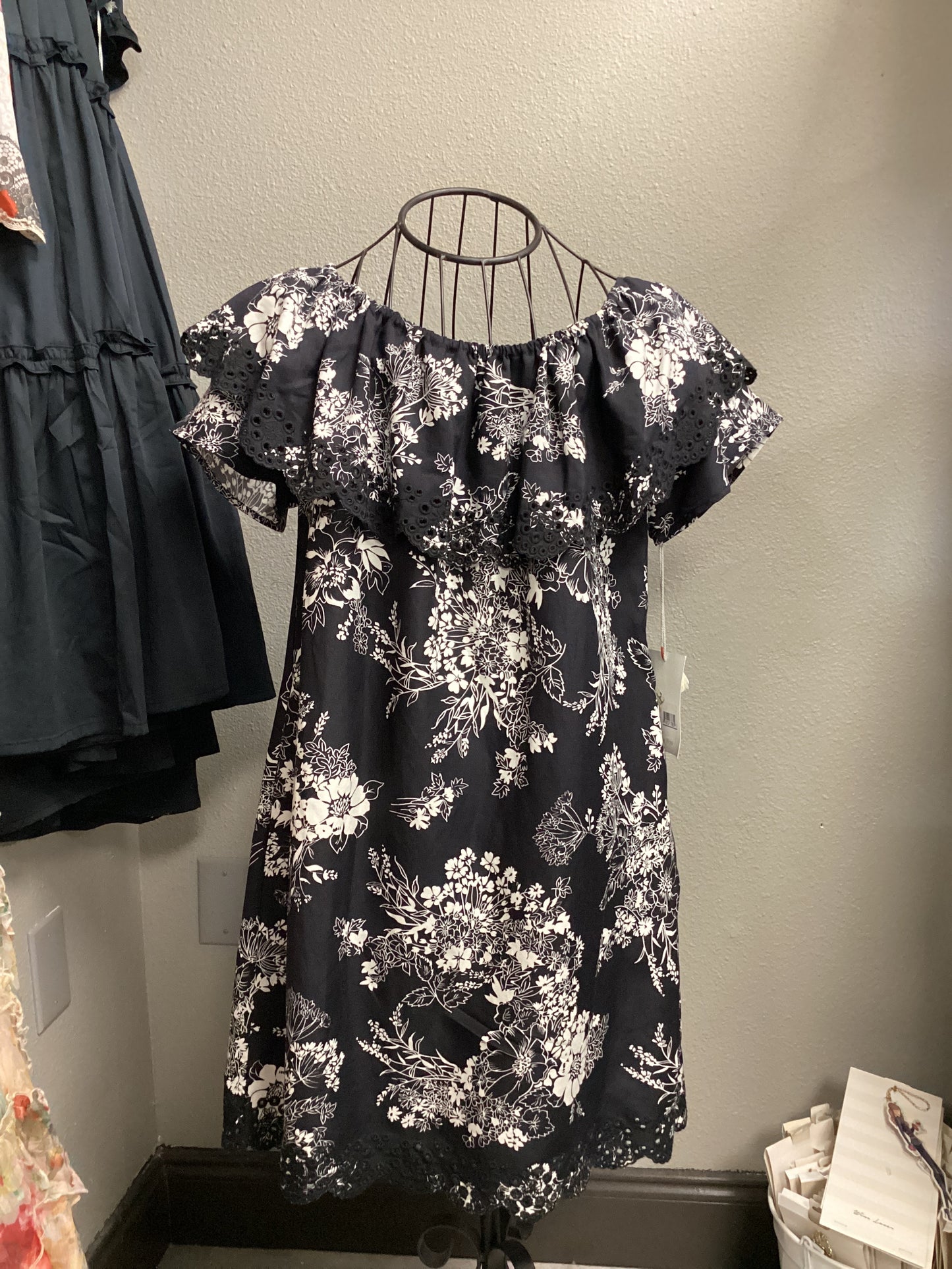 Black Boquet off shoulder dress Medium