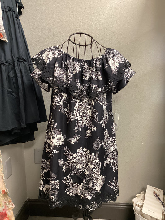 Black Boquet off shoulder dress Medium