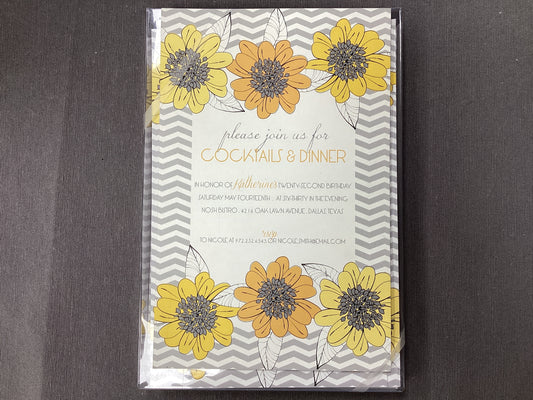 Flowers on gray chevron invite