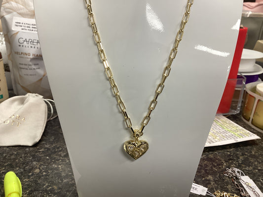 Penny heart pendant necklace gold white crystal