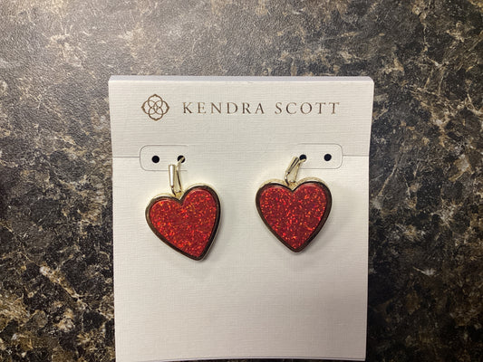 Heart gold red opal drop earring