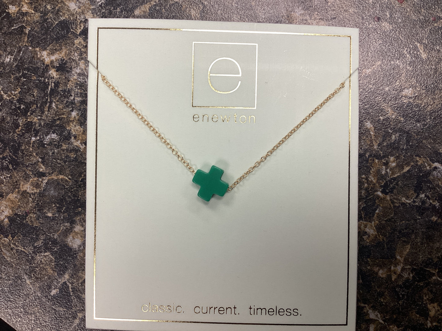 16” Cross gold emerald necklace