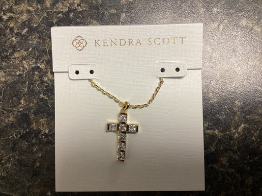 Gracie cross pendant necklace gold white crystal