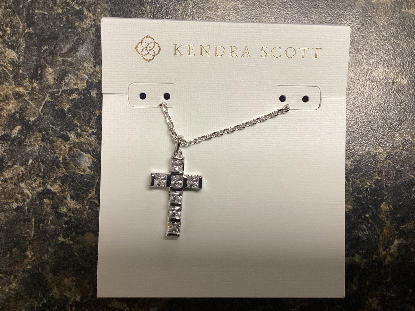 Gracie cross pendant necklace Rhod white crystal
