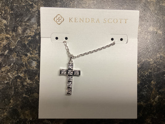 Gracie cross pendant necklace Rhod white crystal