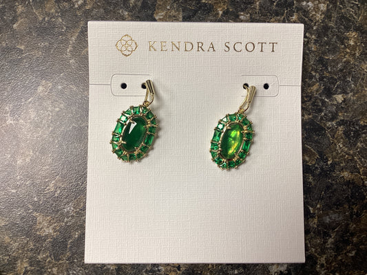 Lee crystal framed drop ear gold Kelly green