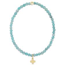 Classic Aquamarine 3mm Bracelet- Signature Cross Charm