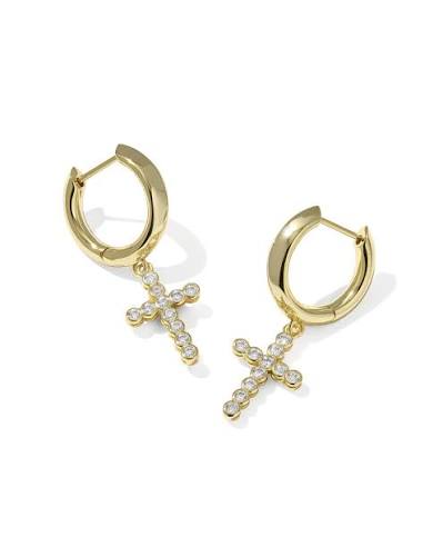 Cross Crystal Delicate Gold Huggie Earrings