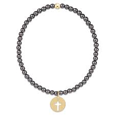 Classic Dark Grey Pearl 3mm Bracelet - Blessed Gold Disc