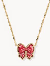 Haley Bow Gold Scarlet Red Pearl Necklace