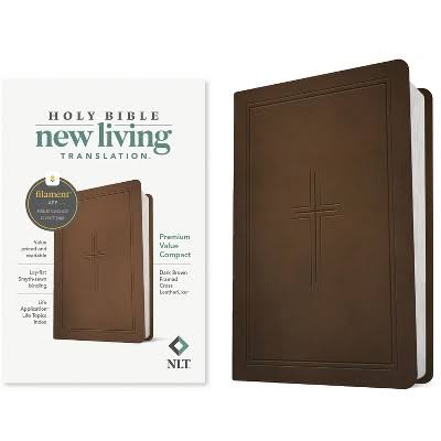 Bible NLT Premium Value Compact Dark Brown Framed Cross LeatherLike