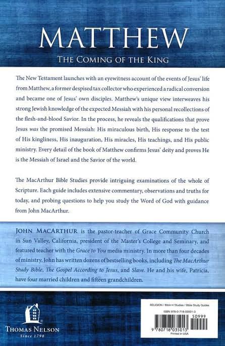 Bible Study Guide of the Book of Matthew by John MacArthur