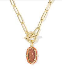Elisa enamel gold orange goldstone necklace