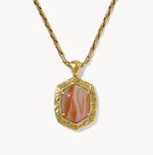 Daphne gold tiger stripe orange banded agate long necklace