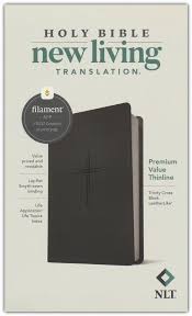 Bible NLT Large Print Black Cross LeatherLike Thinline