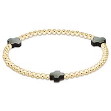 Signature Cross 3mm Gold Bracelet - Mother of Pearl - Black Tahitian