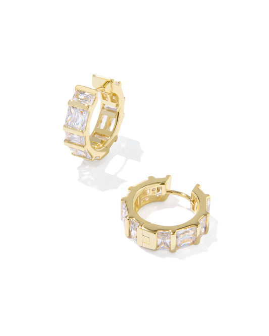 Jamie Huggie Earring Gold Metal White CZ