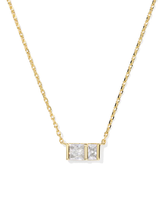 Jamie Short Pendent Necklace Gold Metal White CZ
