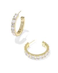 Jamie Hoop Earring Gold Metal White CZ