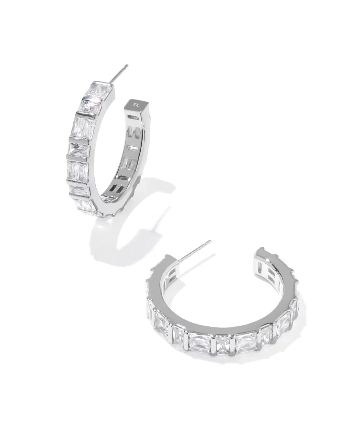 Jamie Hoop Earring Silver Metal White CZ