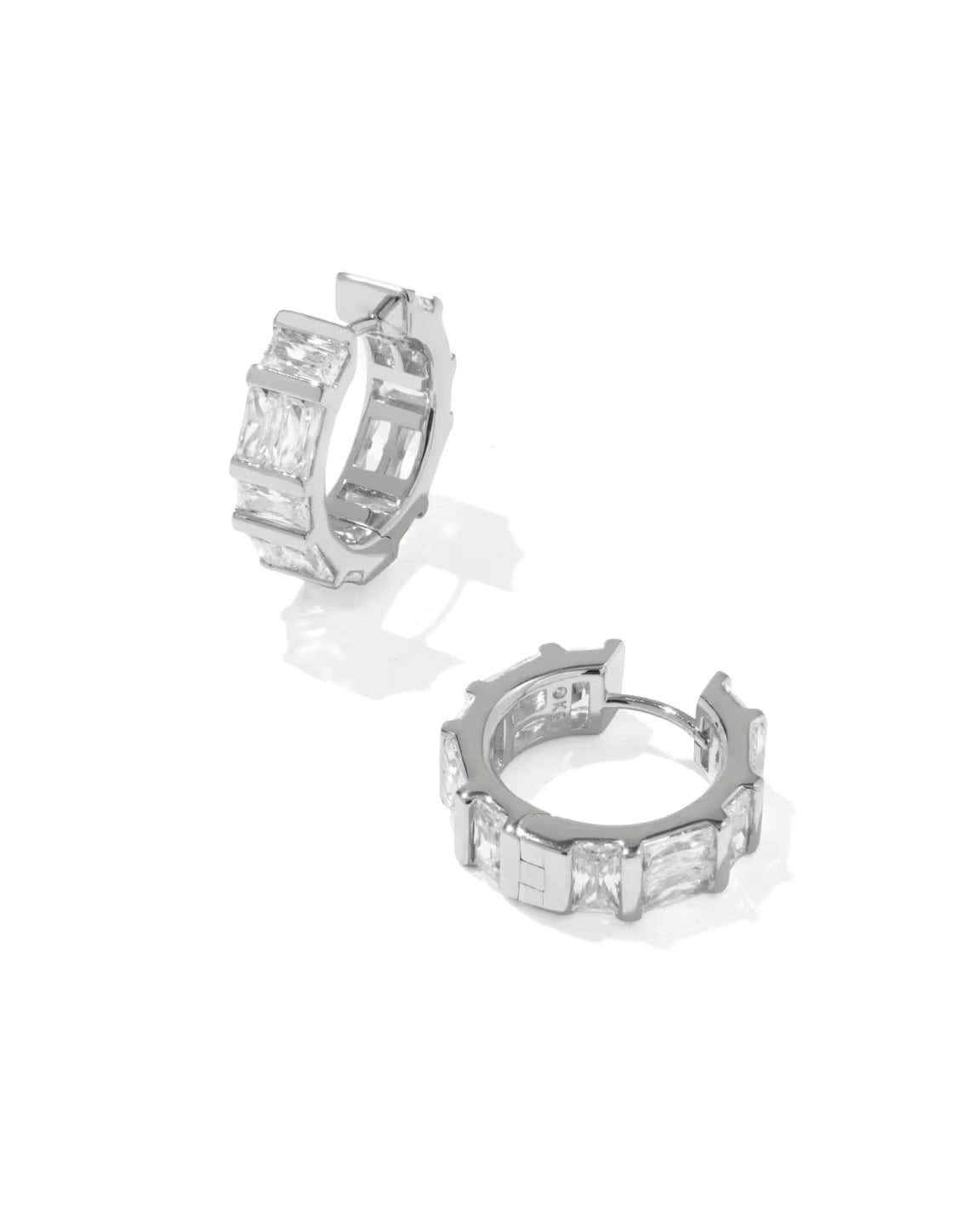 Jamie Huggie Earring Silver Metal White CZ