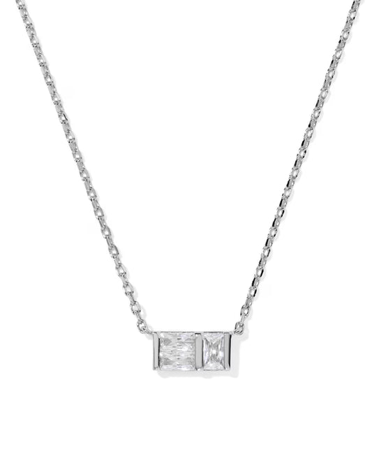 Jamie Short Pendent Necklace Silver Metal White CZ