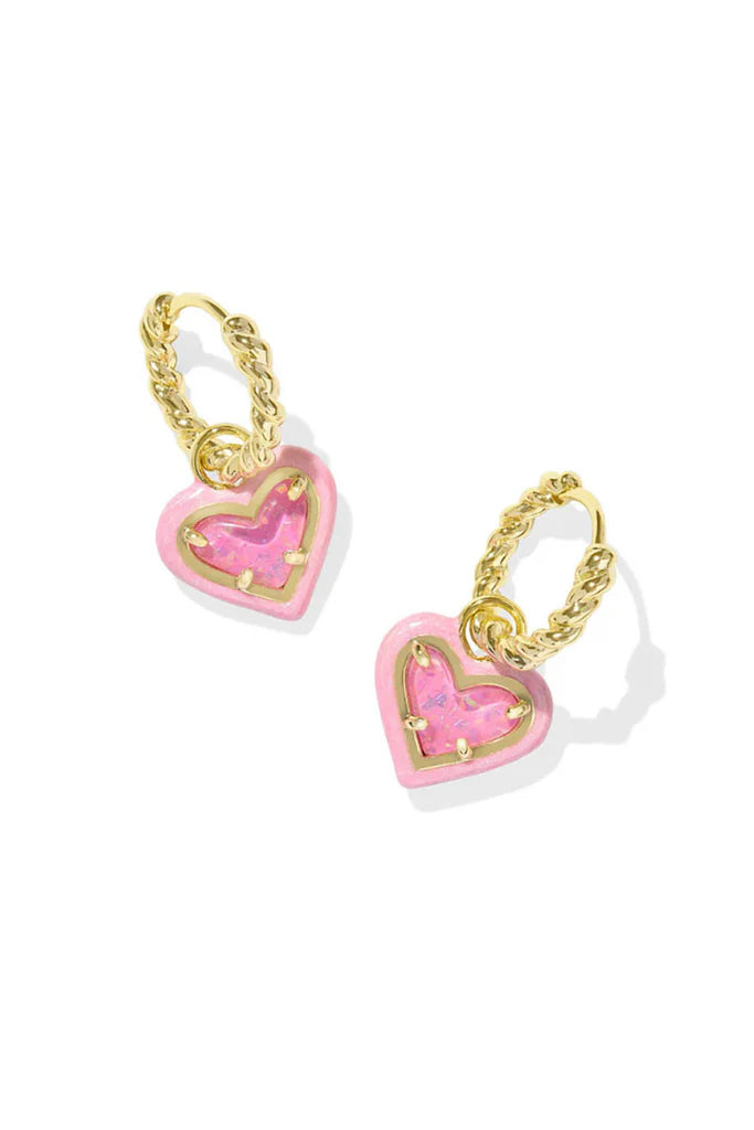 Ari Heart ENML Frame Huggie Gold Pink Iridescent Glitter