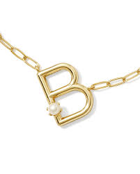 Letter B gold pearl pendant necklace