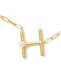 Letter H gold pearl pendant necklace