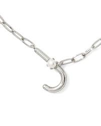 Letter J Silver pearl pendant necklace