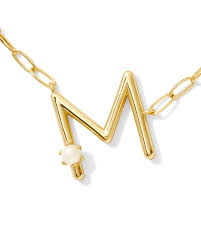Letter M gold pearl pendant necklace