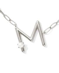 Letter M silver pearl pendant necklace